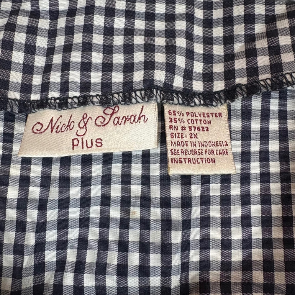 Nick & Sarah Plus Womens 2X Gingham Ruffle Hem Button Front Tank Top Black White - Picture 6 of 8